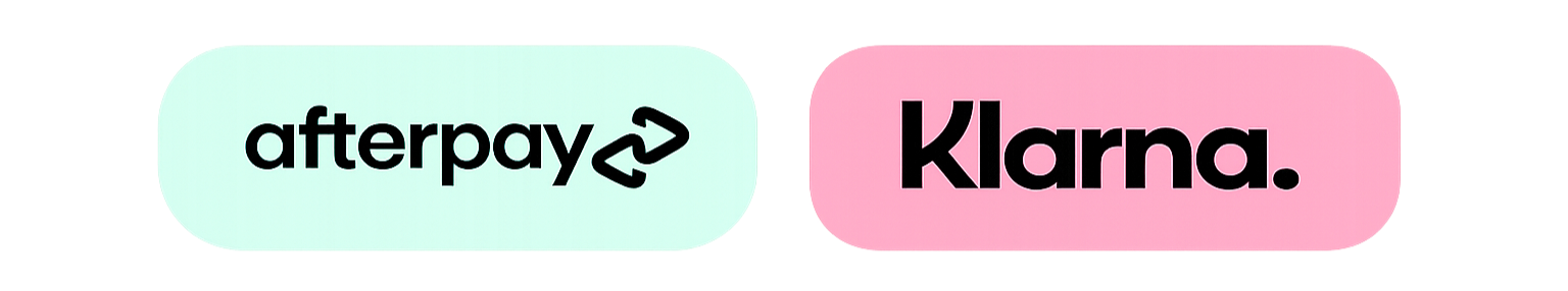 The image shows two logos, one for Afterpay and one for Klarna, with a connecting arrow between them.