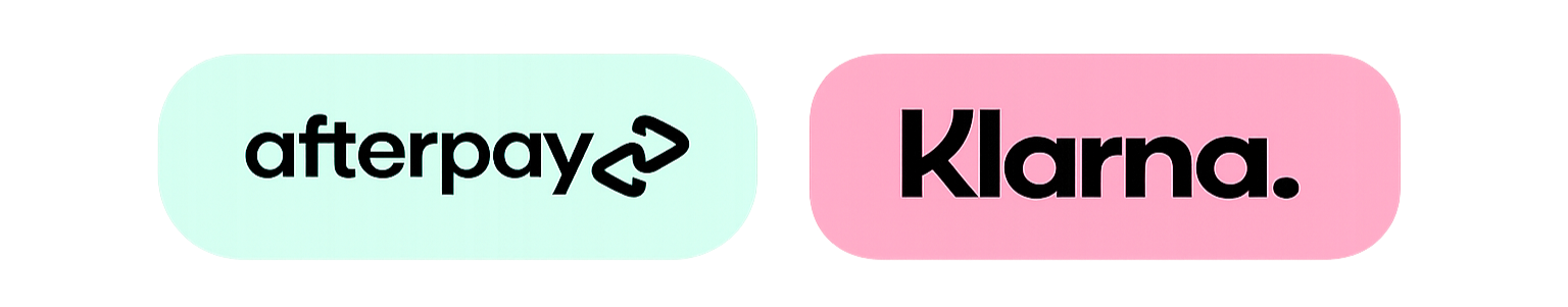 Logo of Afterpay with a light green background and Karna with a pink background, both in bold black text.