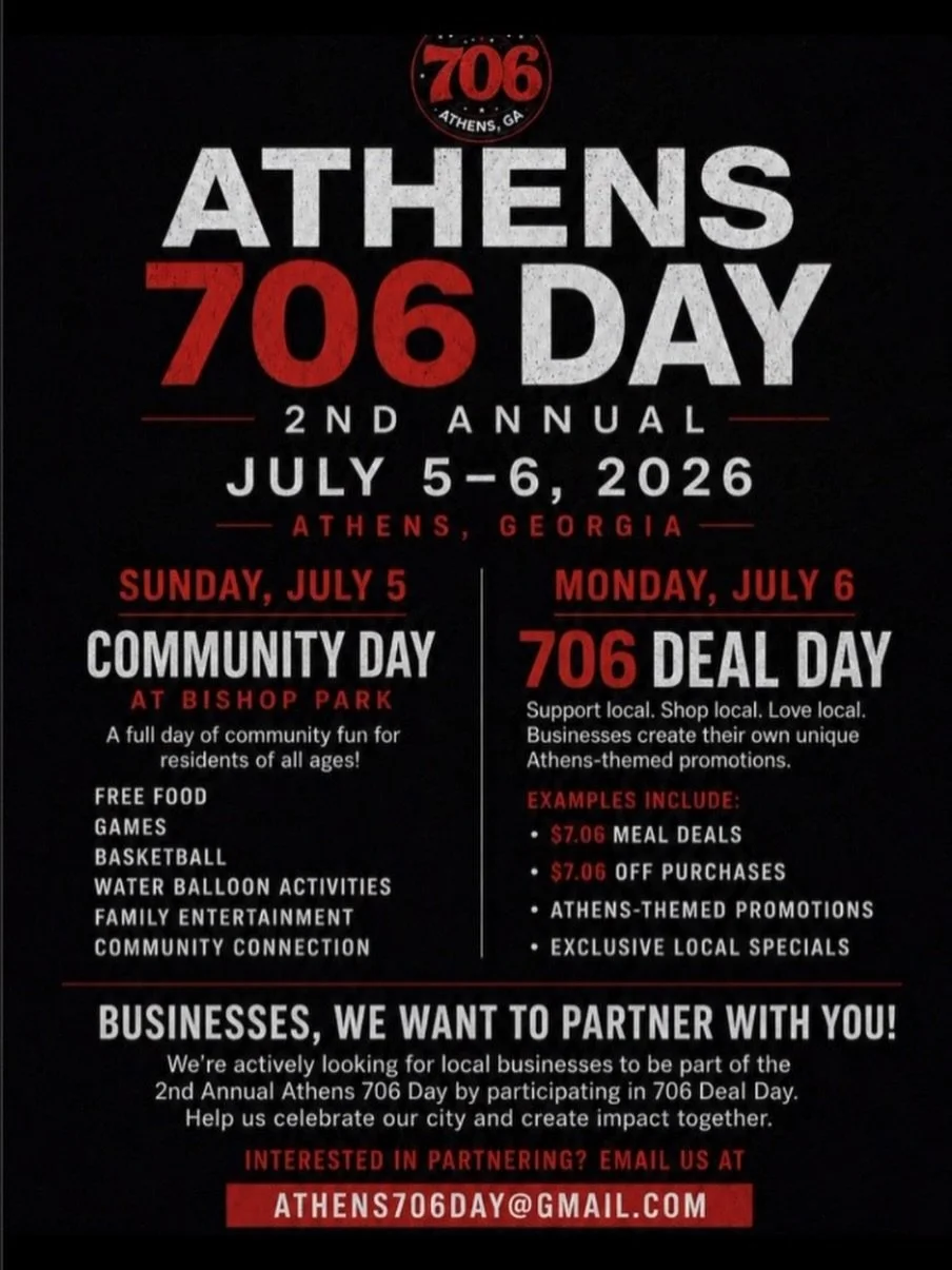 Heyyy Athens! 🗣️

We&rsquo;re doing something new this year! Along with our Community Day at Bishop Park on 7/05, we&rsquo;re introducing 706 Deal Day.

Since 706 Day falls on a Monday this year, we thought it would be the perfect opportunity to cel