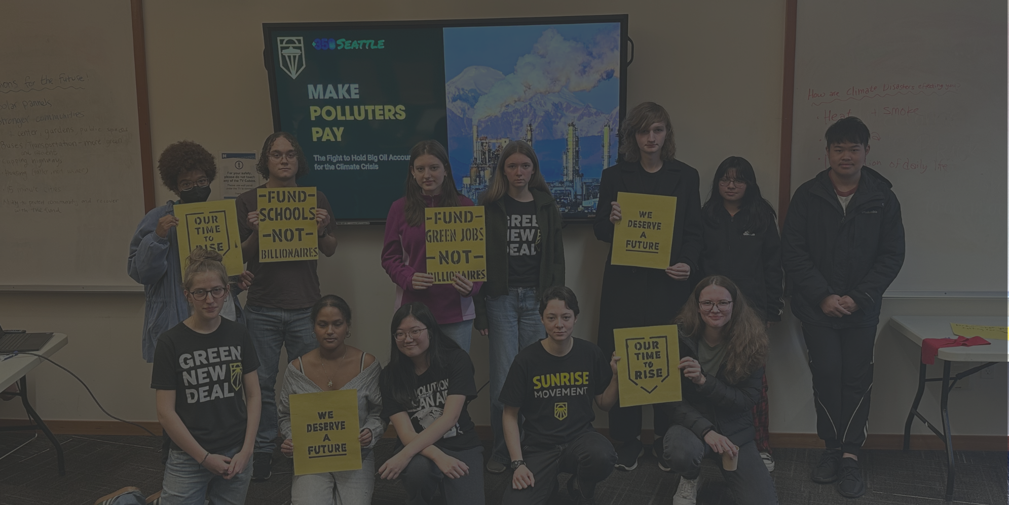 Sunrisers teach the community about climate superfund legislation at the Make Polluters Pay Teach In