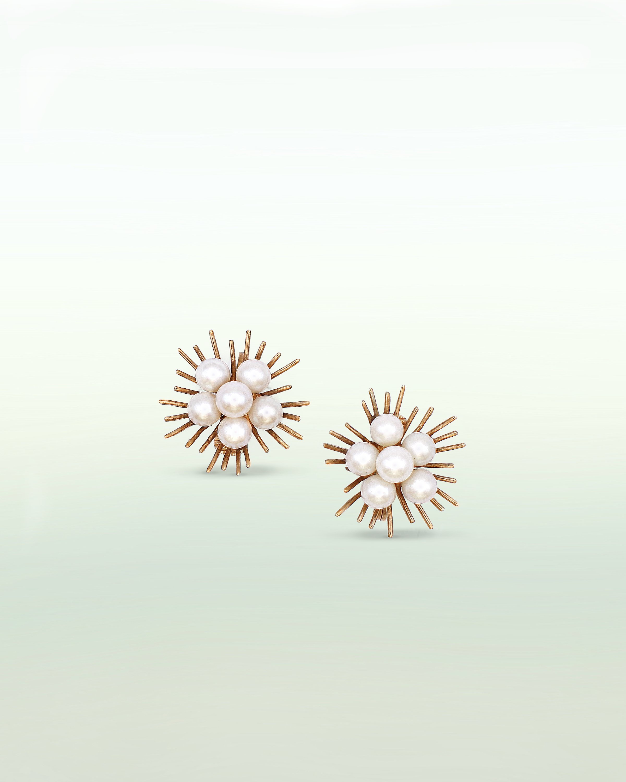1960s Gold & Sea Pearl Sunburst Earrings