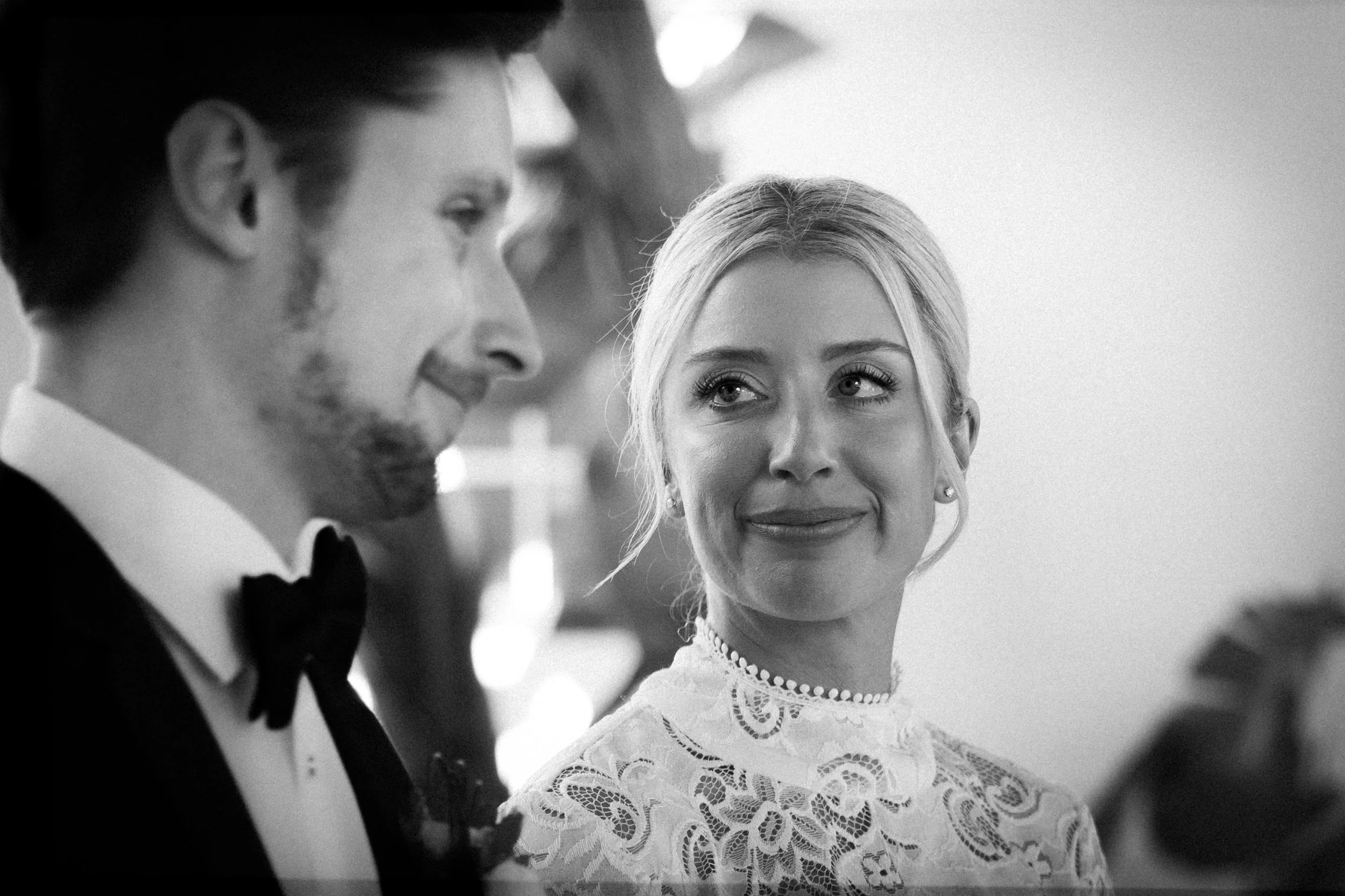 Bride is Looking at Groom in imtimate moment after Private Vow Renewal at luxury wedding venue, The Spanish Hills Club in Camarillo, California