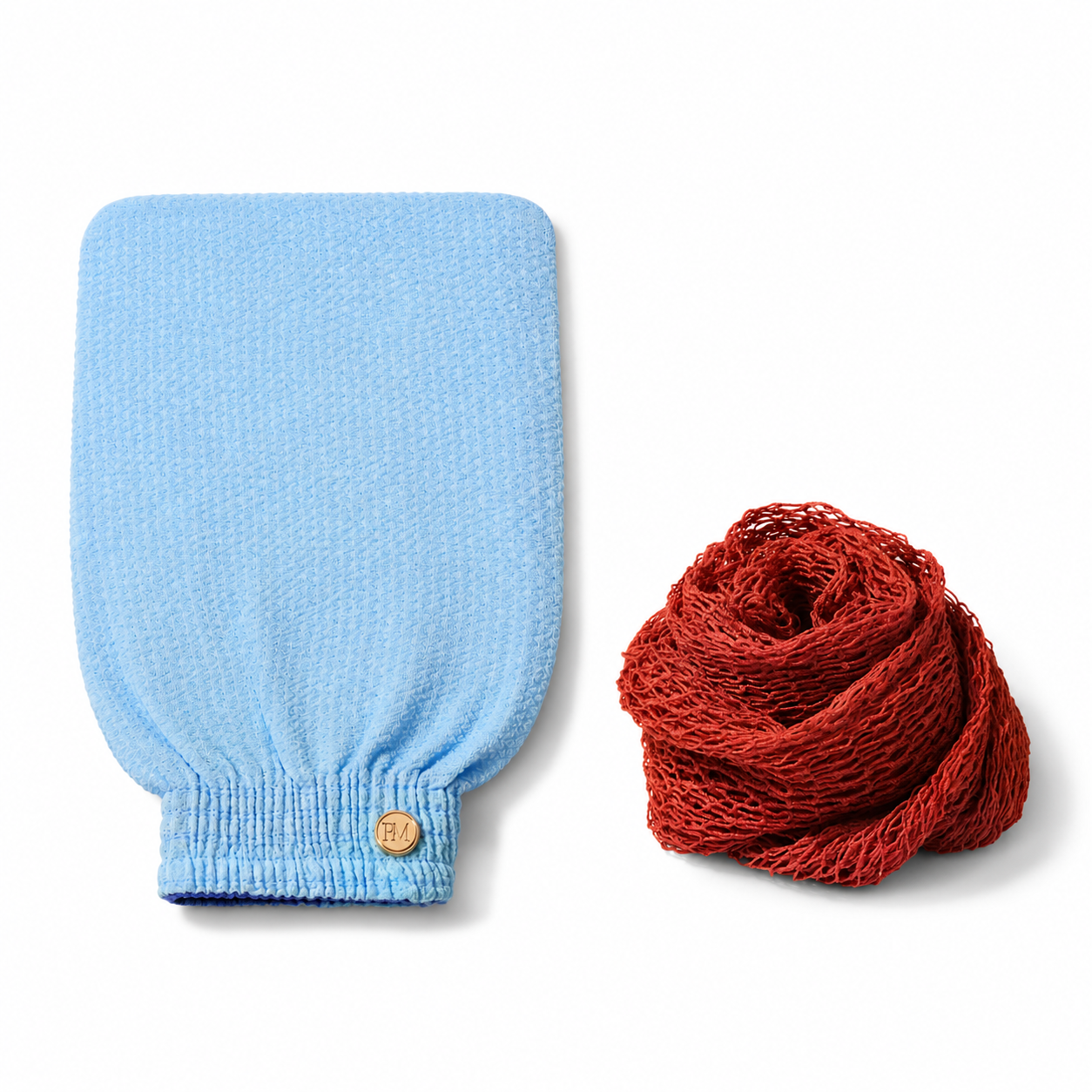Blue Exfoliating Mitt and Red Mesh Coil.png