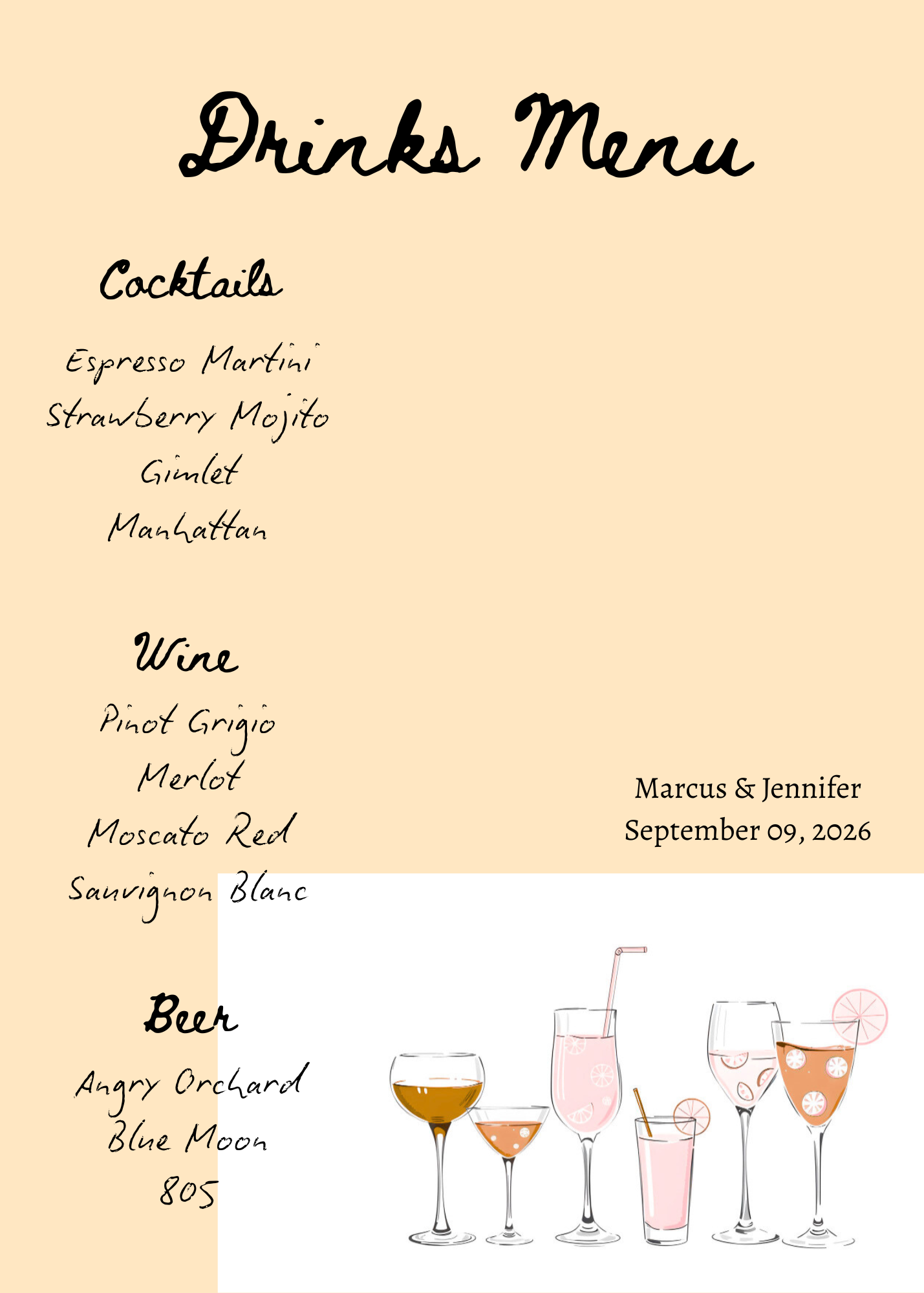 Cocktails, Wine & Beer (Menu)
