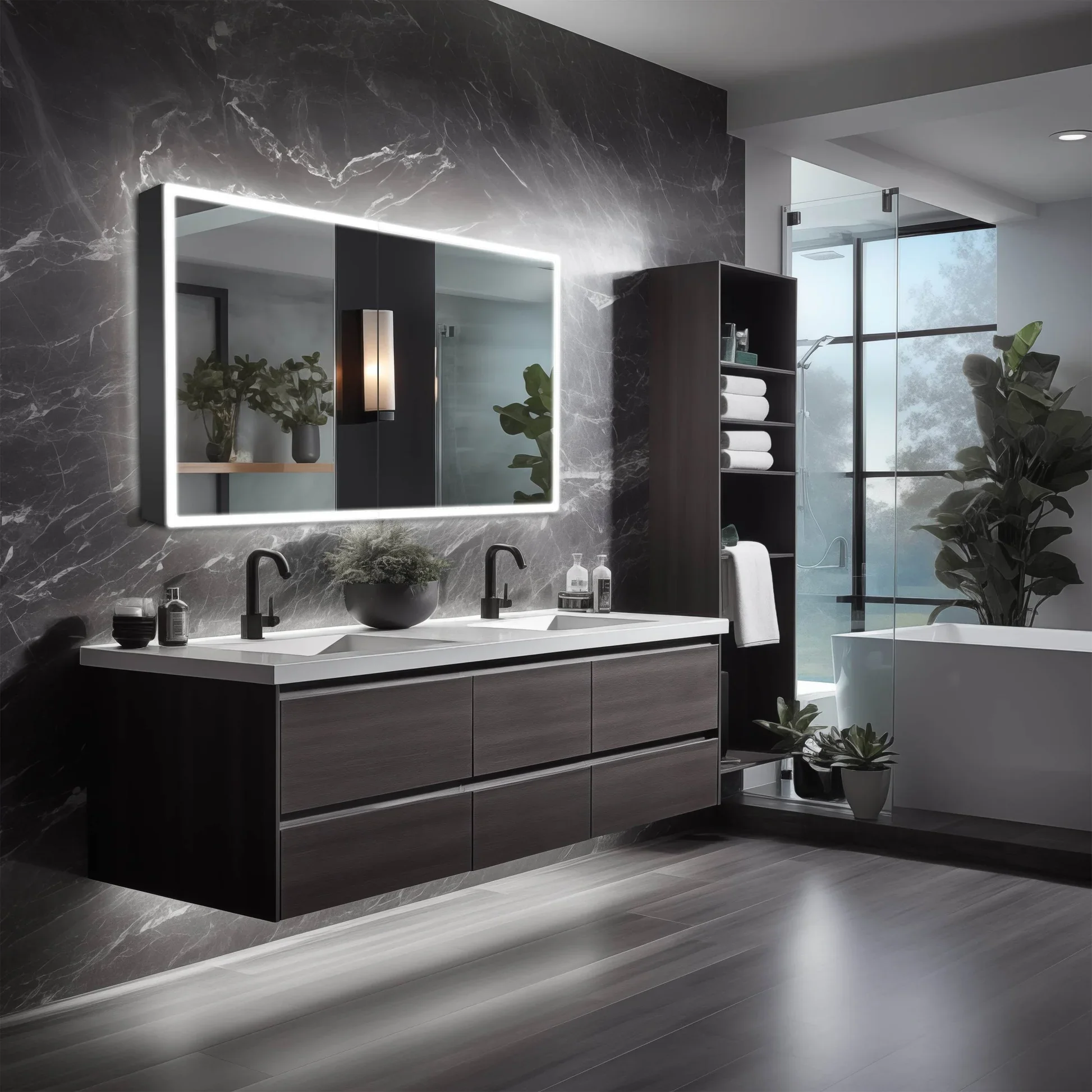 Dhalia LED Bathroom Medicine Cabinet with Defogger and Internal Magnifying Mirror Glass