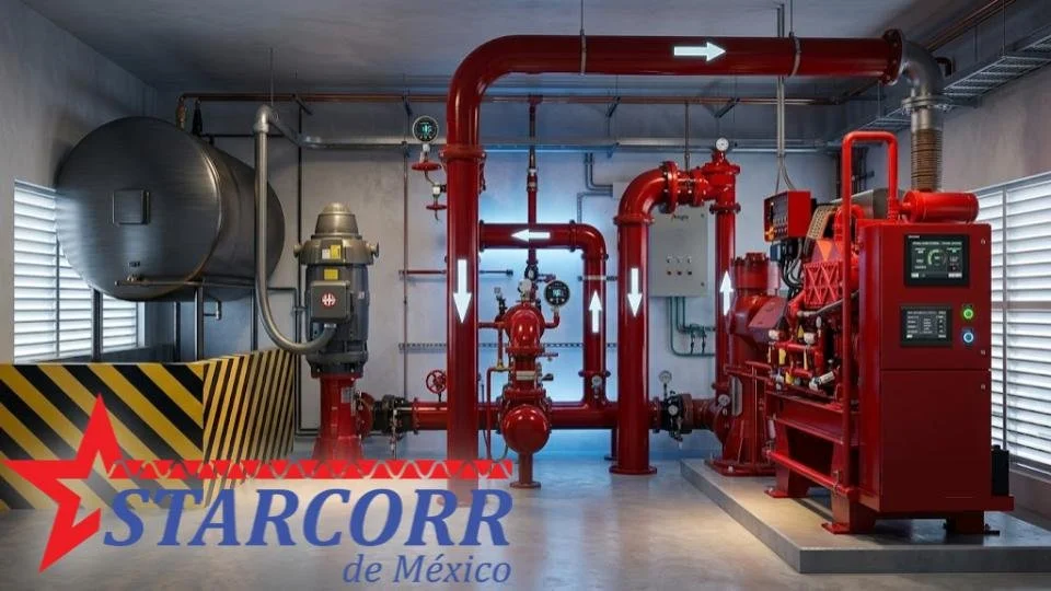 Ejecución llave en mano de sistema contra incendios para StarCorr (Guadalupe, N.L.). Con $1.2M USD, se implementó tecnología avanzada de sensores, acción previa y agua nebulizada, blindando la seguridad operativa.