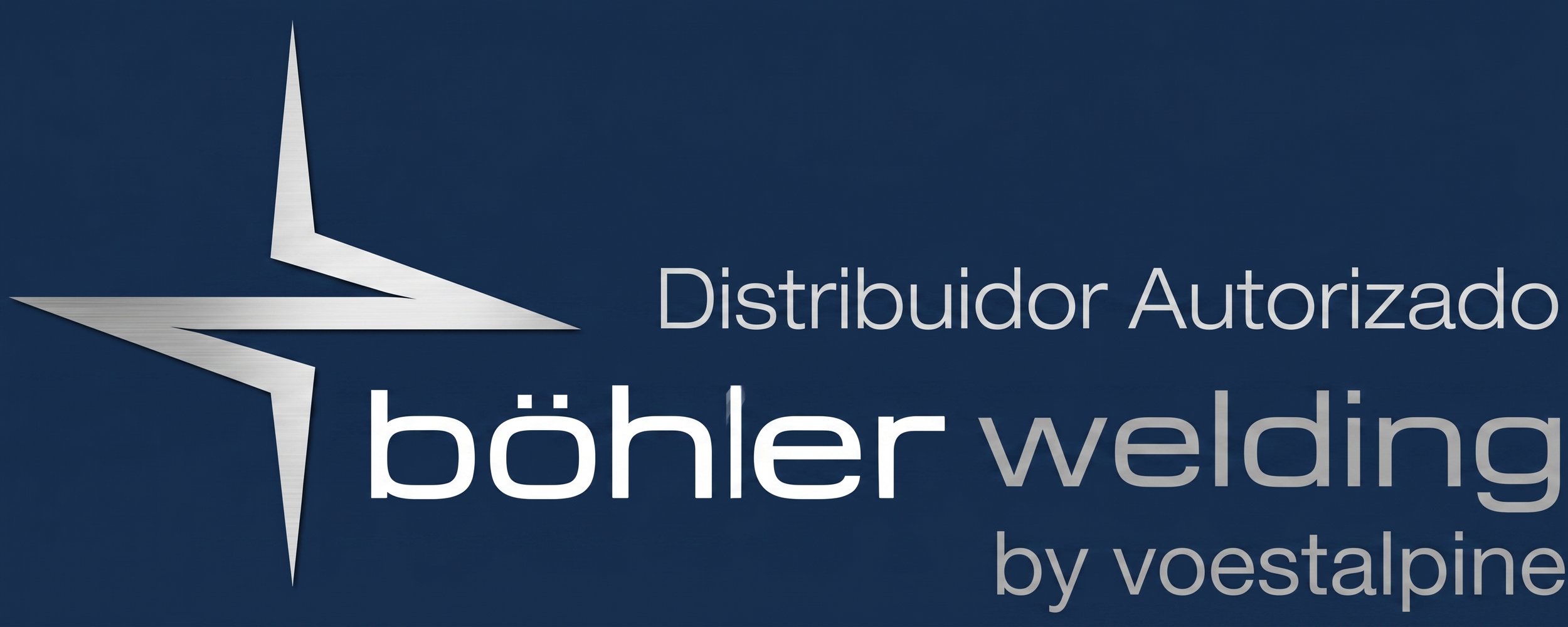 Logotipo con una estrella de cuatro puntas y texto que dice 'Distribuidor Autorizado Böhler Welding by Voestalpine' en fondo azul