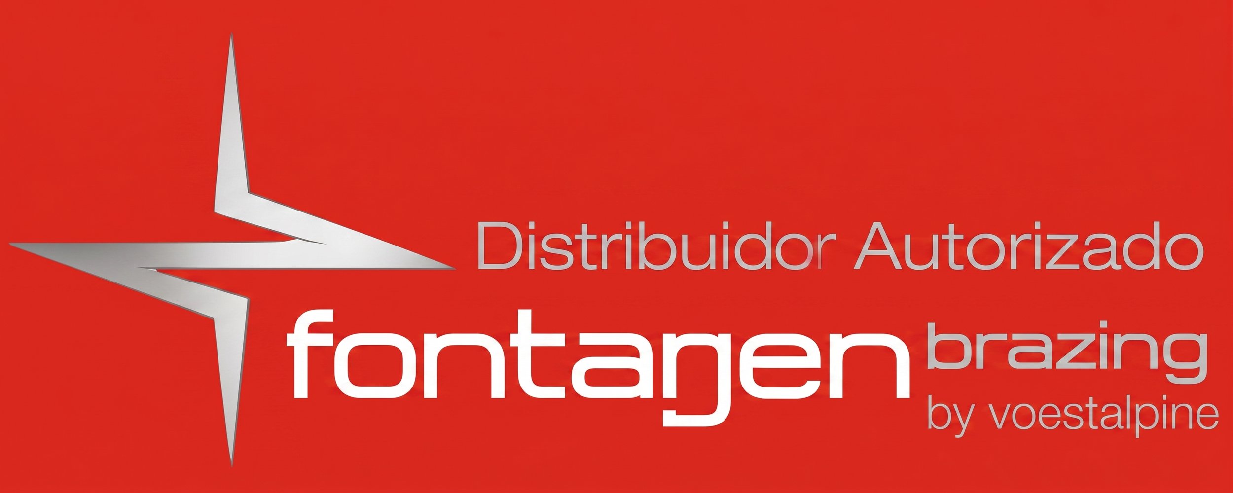 Logotipo con estrella en tonos plateados y fondo rojo, que dice 'Distribuidor Autorizado fontanero brazing by voestalpine'.