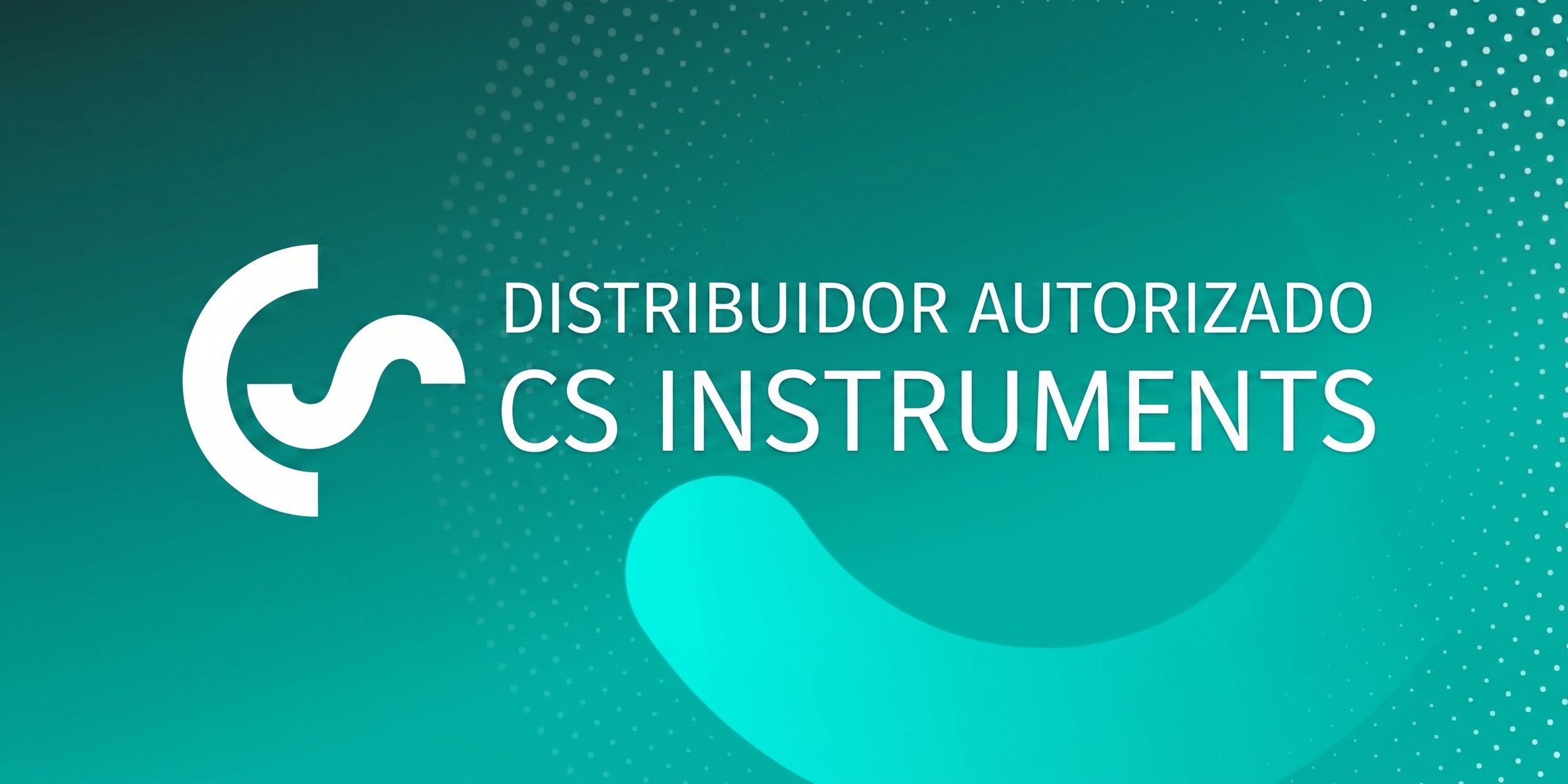 Logotipo y texto que dice 'Distribuidor autorizado CS Instruments' en un fondo azul con diseño digital