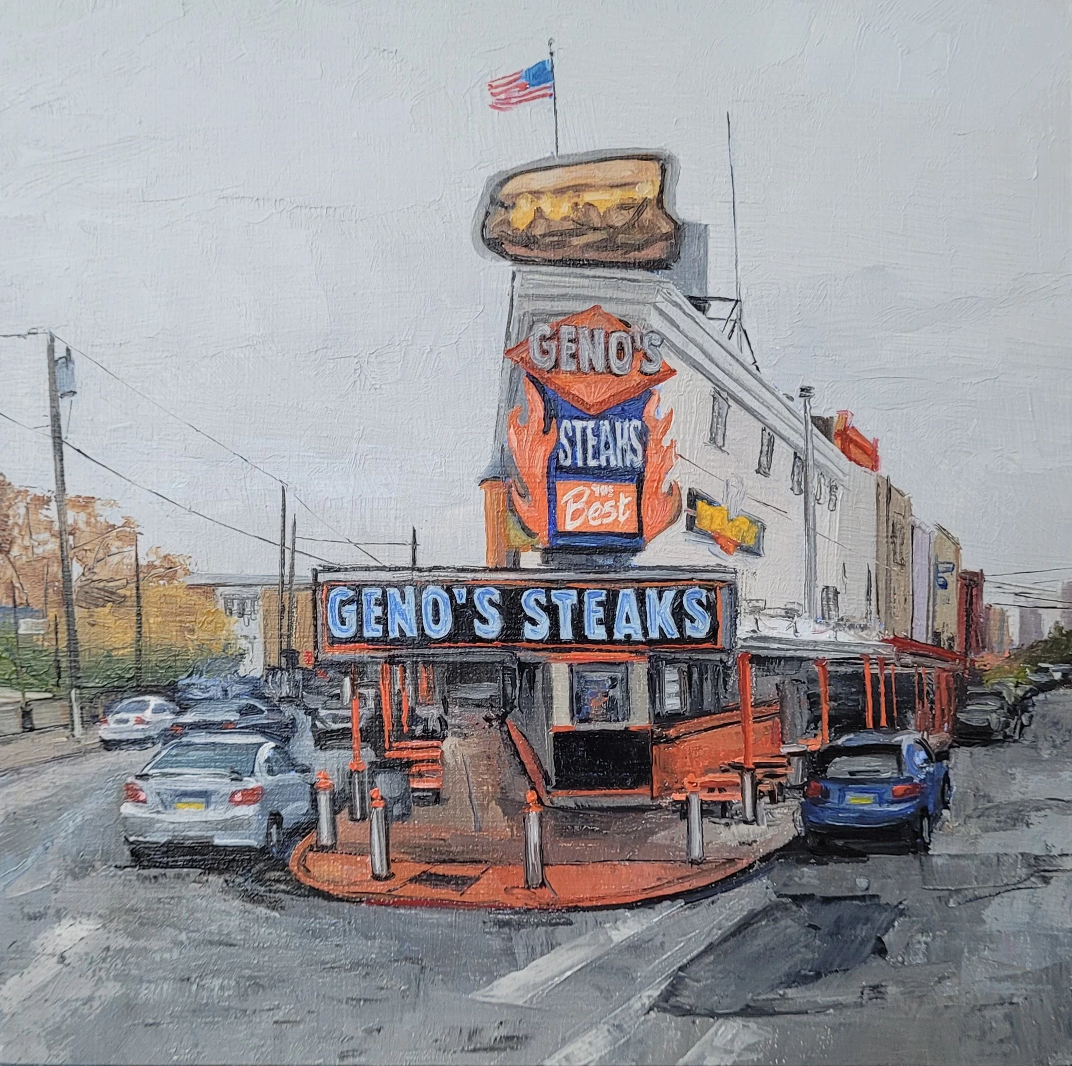 "Tourist Trap" 2025, Oil on Panel, 6"x6", $450.00.