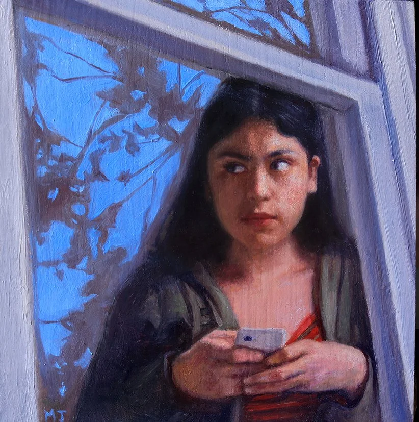 ” Synchronoize” 2019, Oil on Board, 5x5 inches, 375.00.