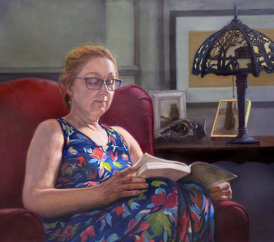FinallyReadingABook, 2020, Oil on Canvas, 30x34 inches, 2000.00.