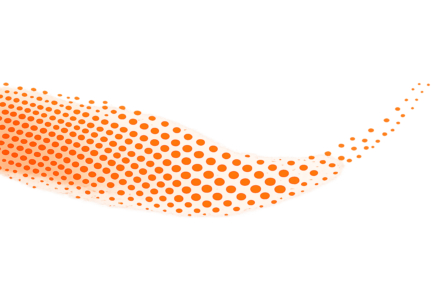 An abstract image with orange dots forming a curved pattern over a white background, representing a pressure map.