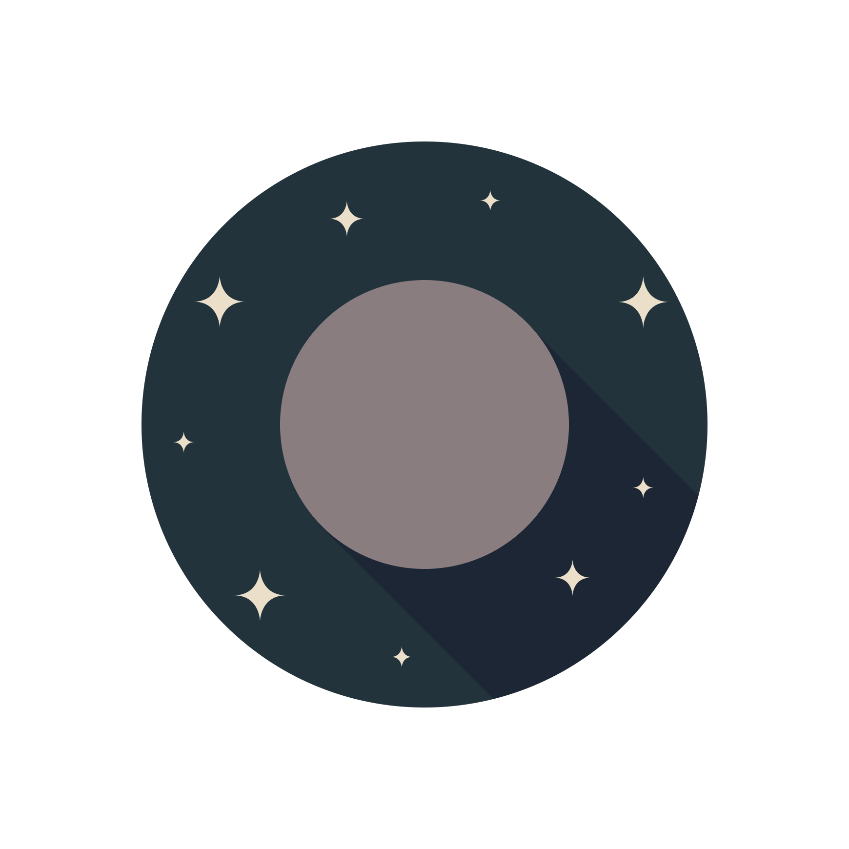 Ilustración minimalista de un planeta con estrellas en el espacio.