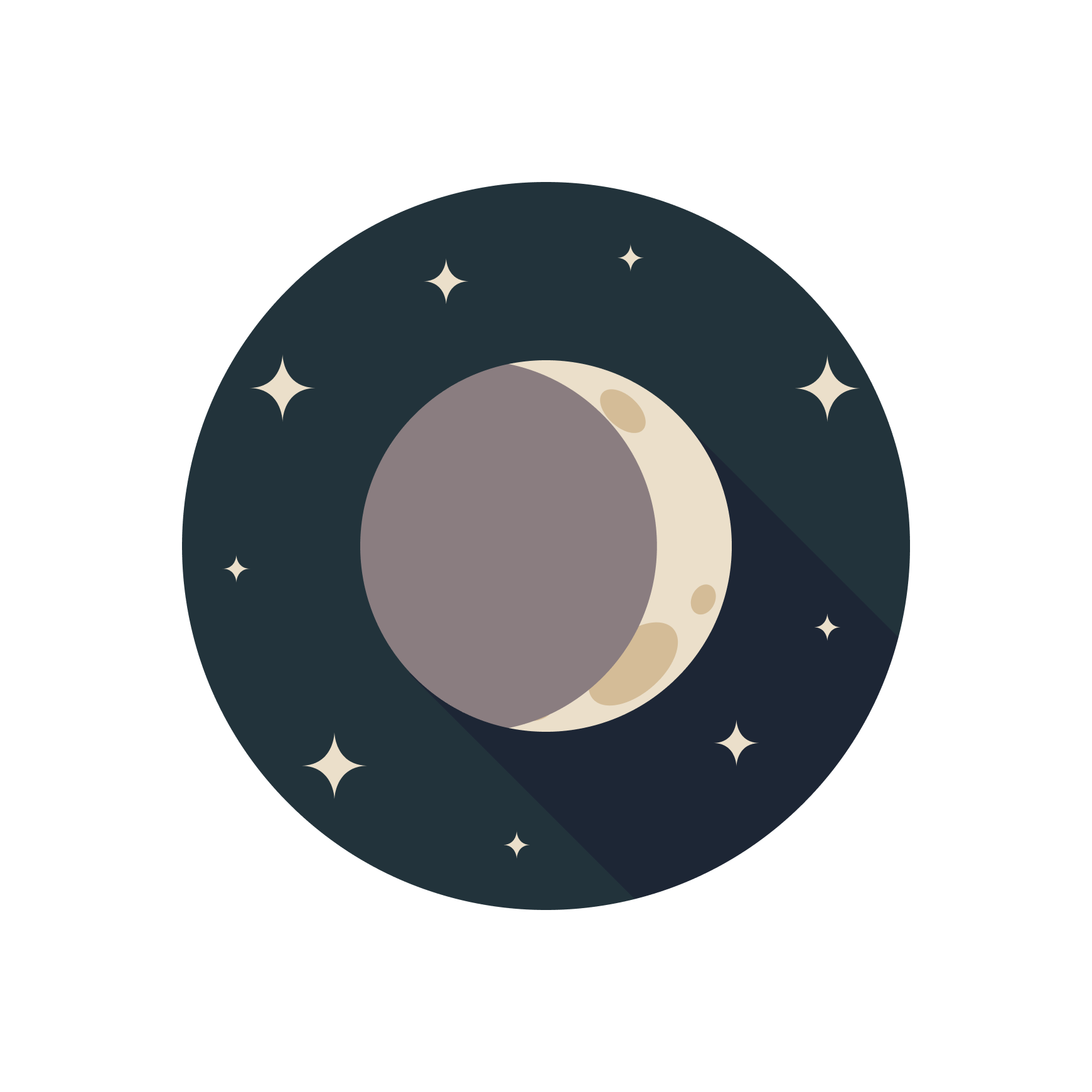 Ilustración de la luna y estrellas en el espacio.