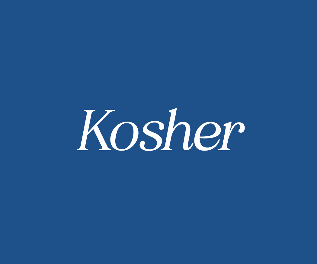 Blue background with the word 'Kosher' written in white text.