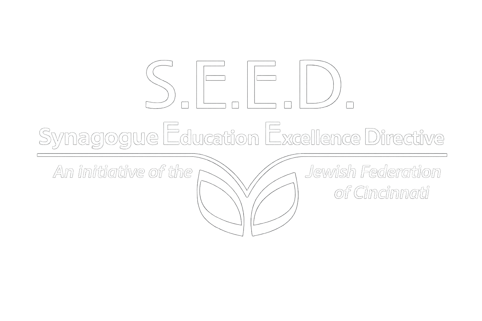 Logo for S.E.E.D. Synagogue Education Excellence Directive, an initiative of the Jewish Federation of Cincinnati, featuring a stylized plant or seed icon.