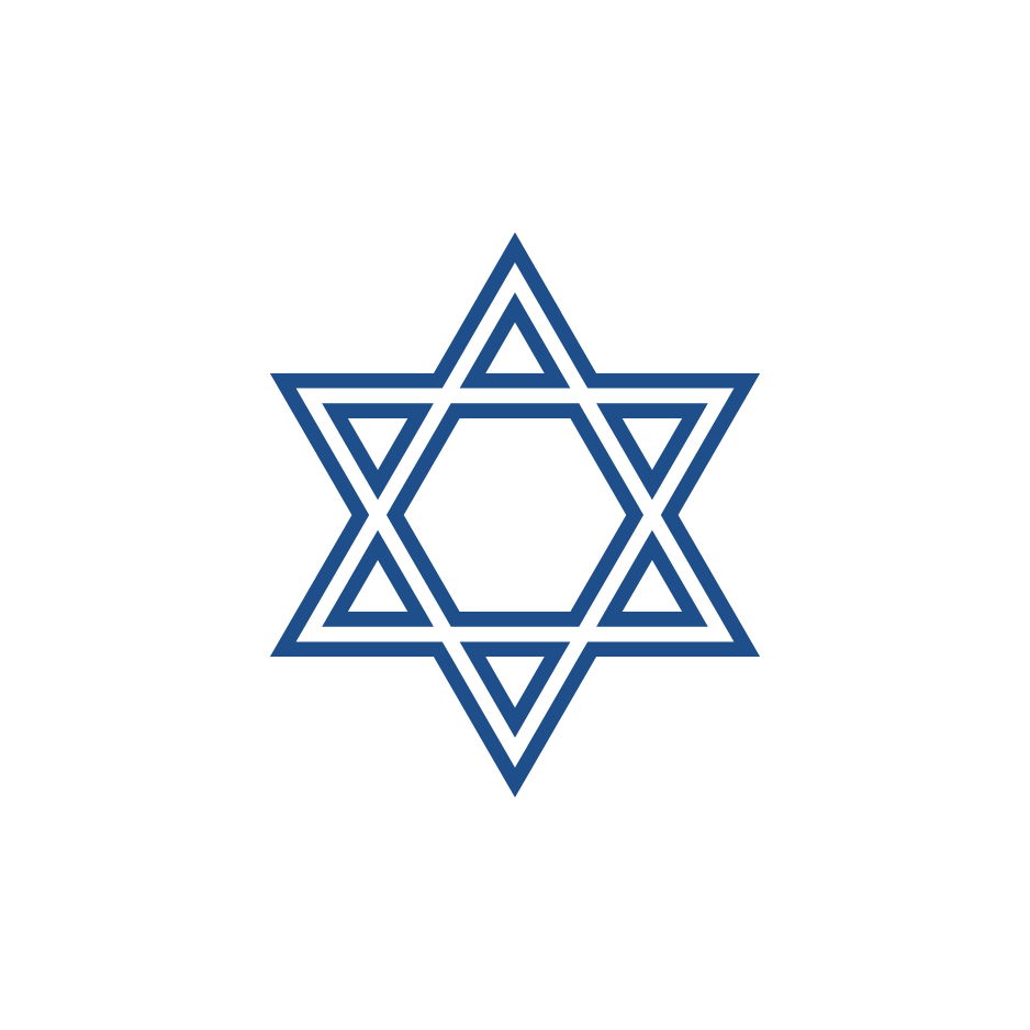Star of David with blue lines on a black background.