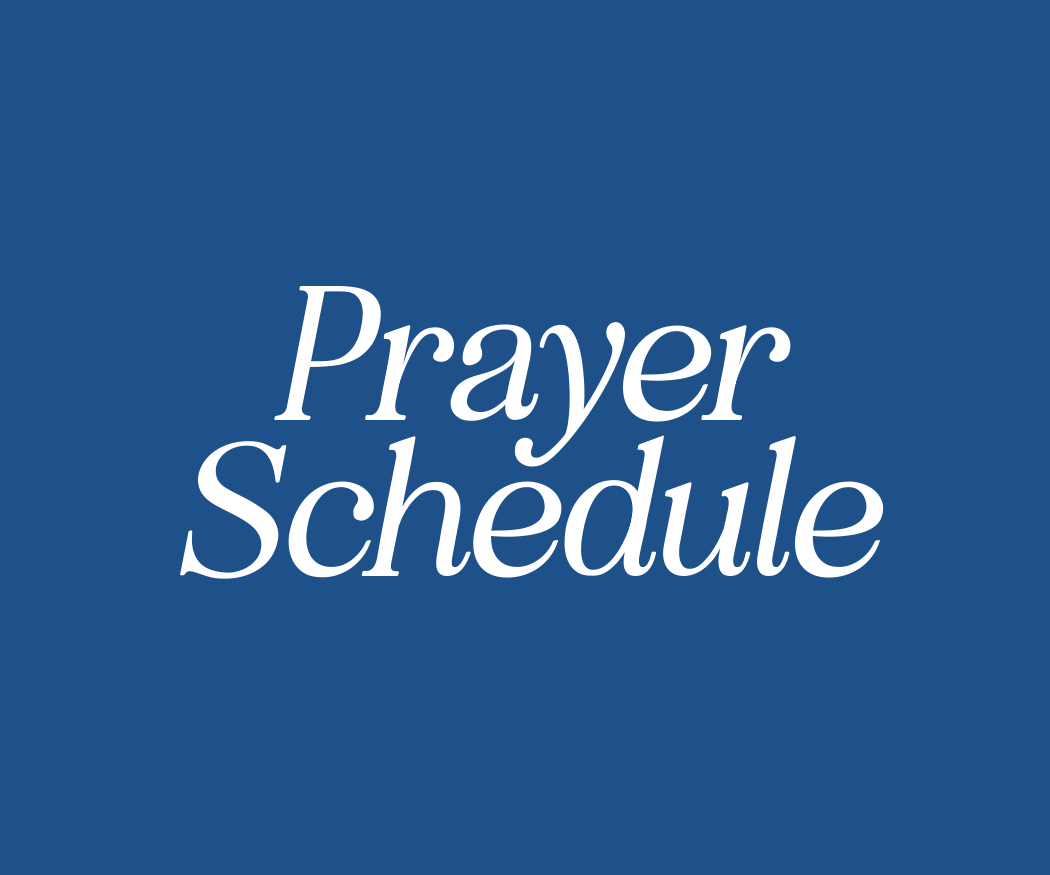 Blue background with white text reading 'Prayer Schedule'.