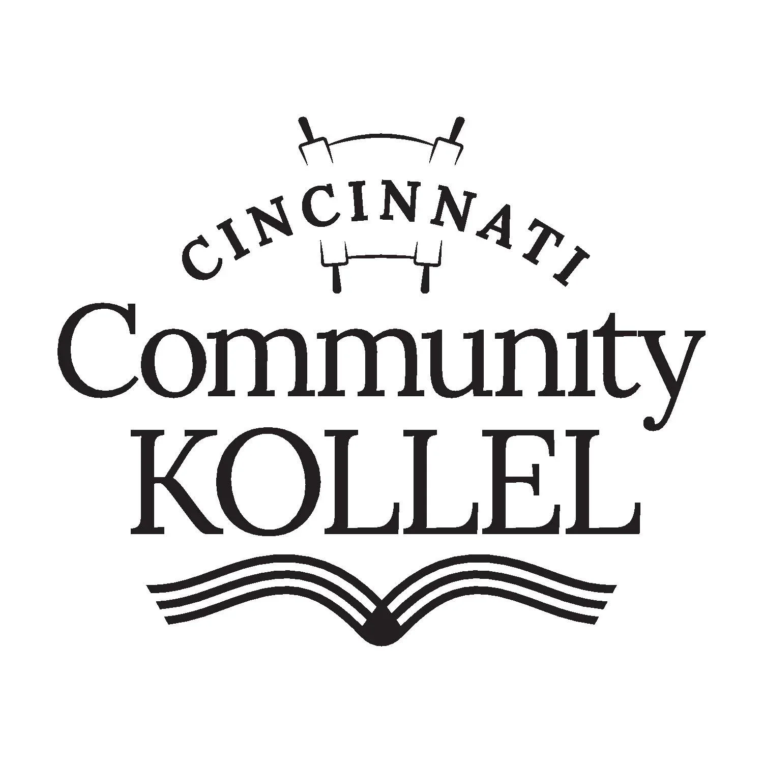 Logo of Cincinnati Community College featuring an open book with wavy lines beneath.