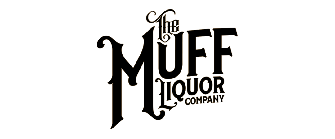 The logo of The Muff Liquor Company in black and gold text with decorative fonts.