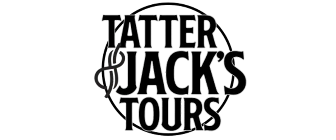 Logo for Tatter Jack's Tours in black and white.