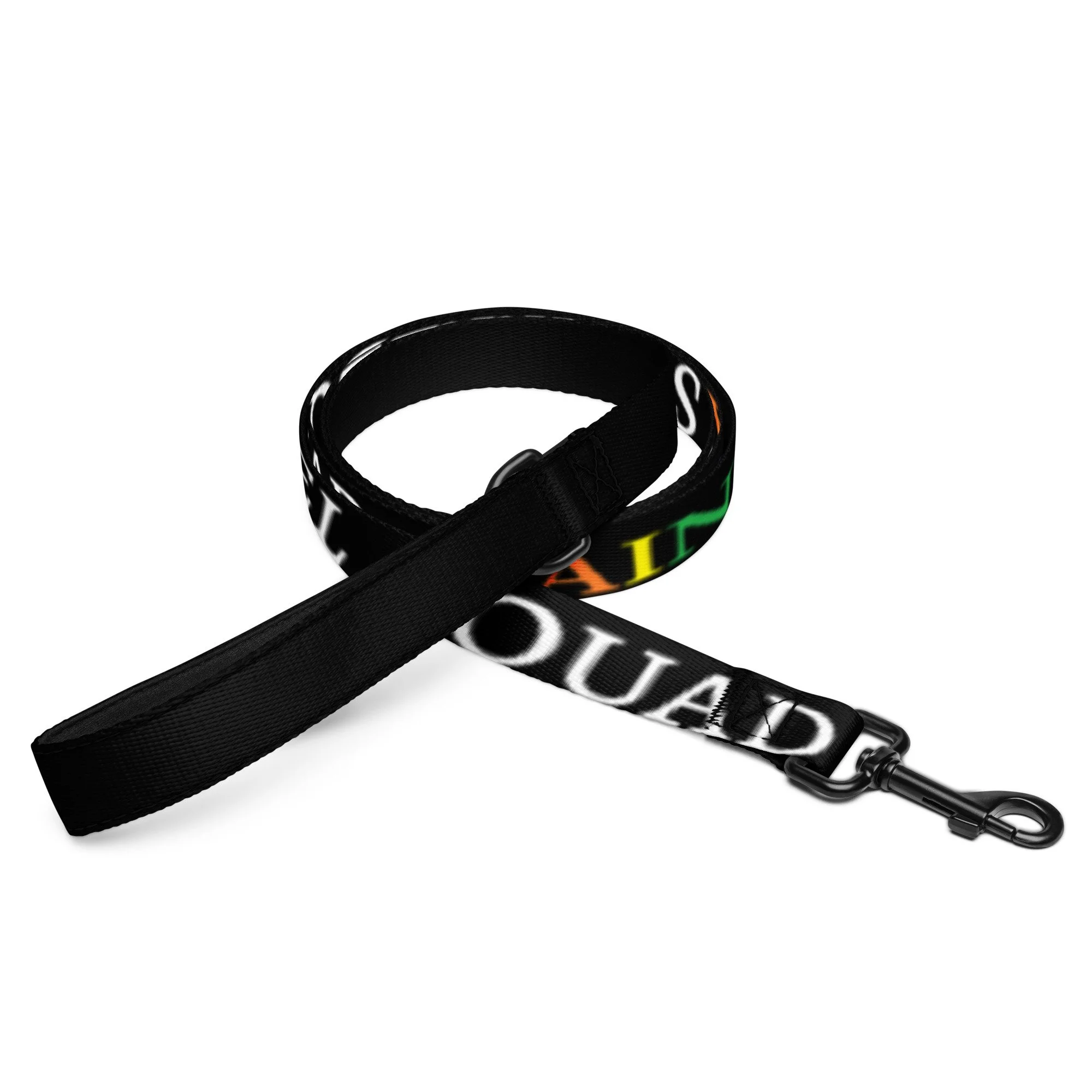 PET LEASH - DOUBLE SIDED BLACK WITH RAINBOW SQUIRREL SQUAD