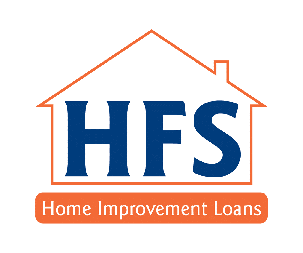 Logo for Home Improvement Loans with a house outline and the initials HFS in large blue letters.