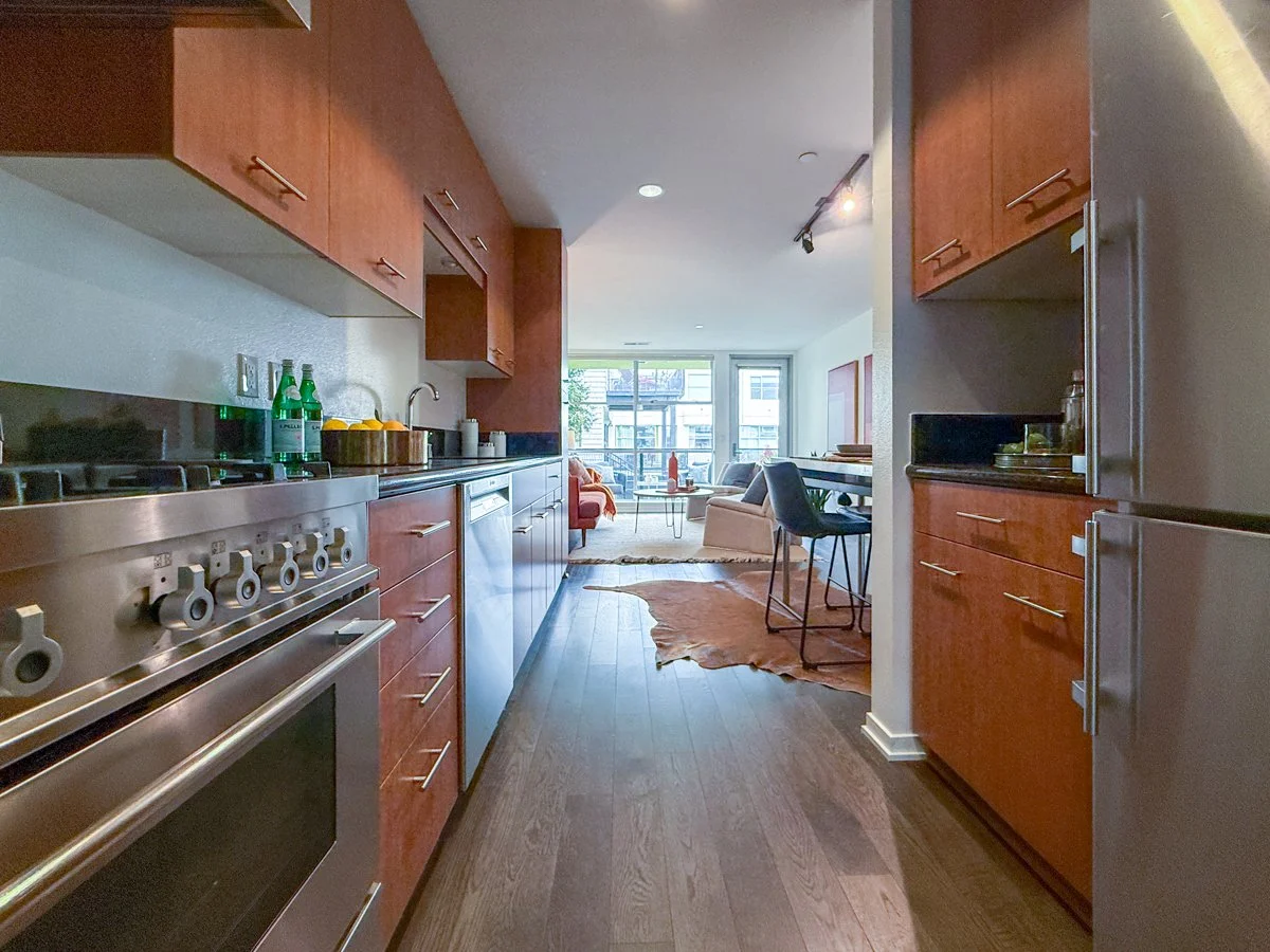 View through kitchen to living room