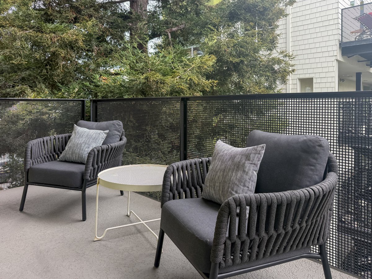 Balcony with nearby Redwood tree