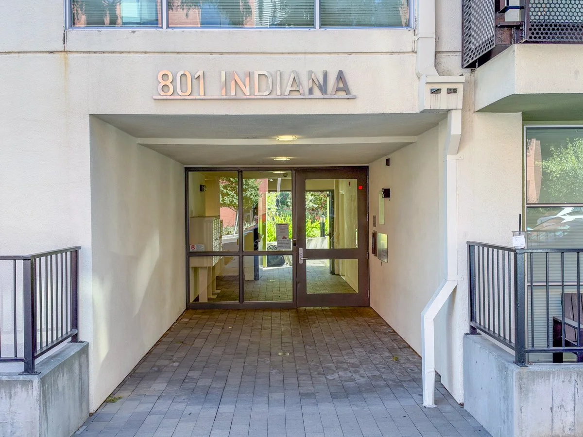 Secure entry to Esprit from 801 Indiana. 