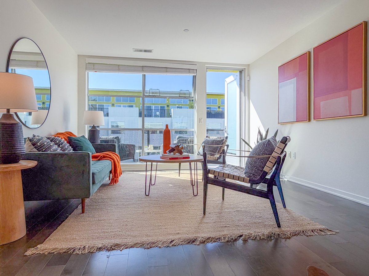 Living room and balcony. 