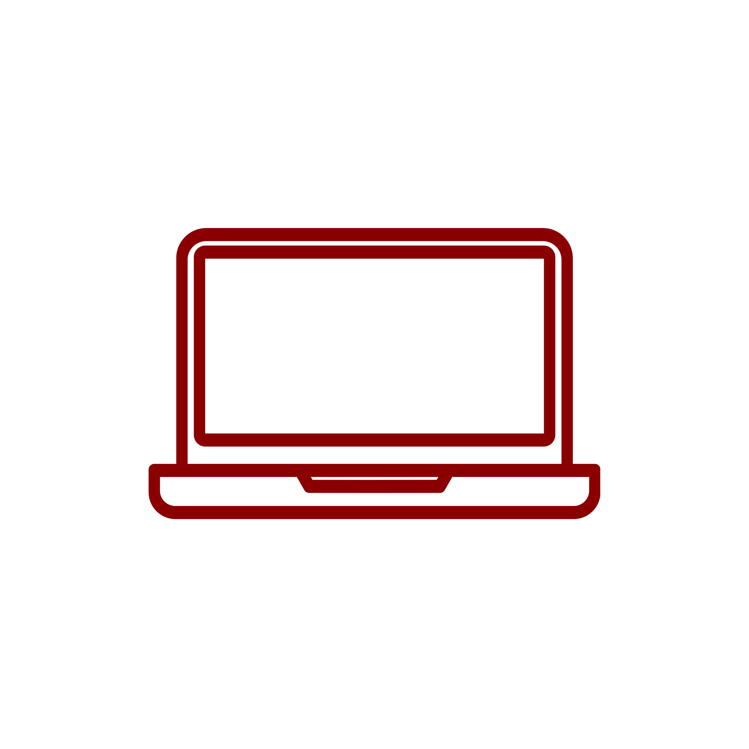 Outline of a laptop computer in red on a black background.