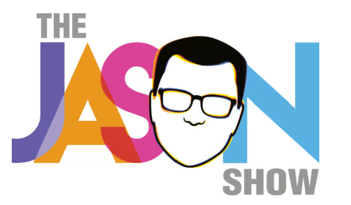 Illustration of a man's face with glasses and dark hair, with colorful text reading "The Jason Show" in the background.