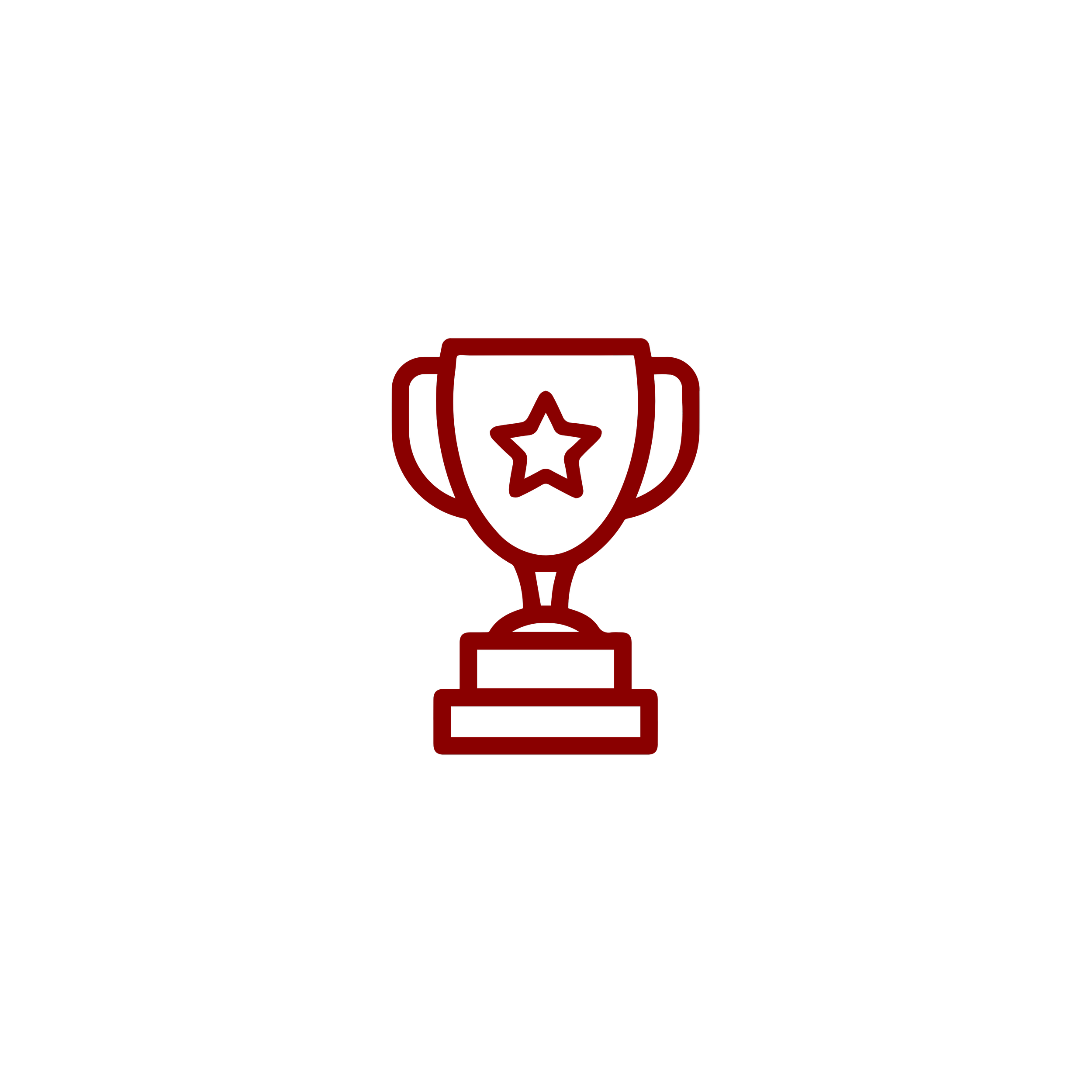 Red outline trophy icon with a star in the center, on a black background.