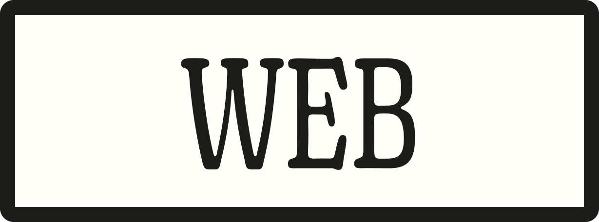 Web logo with black text on a white background and a black border.