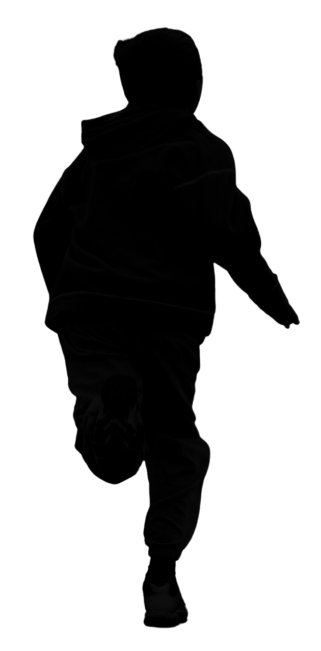 The Runner Book Logo. Samuel Carter Books. A young boy running away, wearing a hoodie and pants, with a dark background.