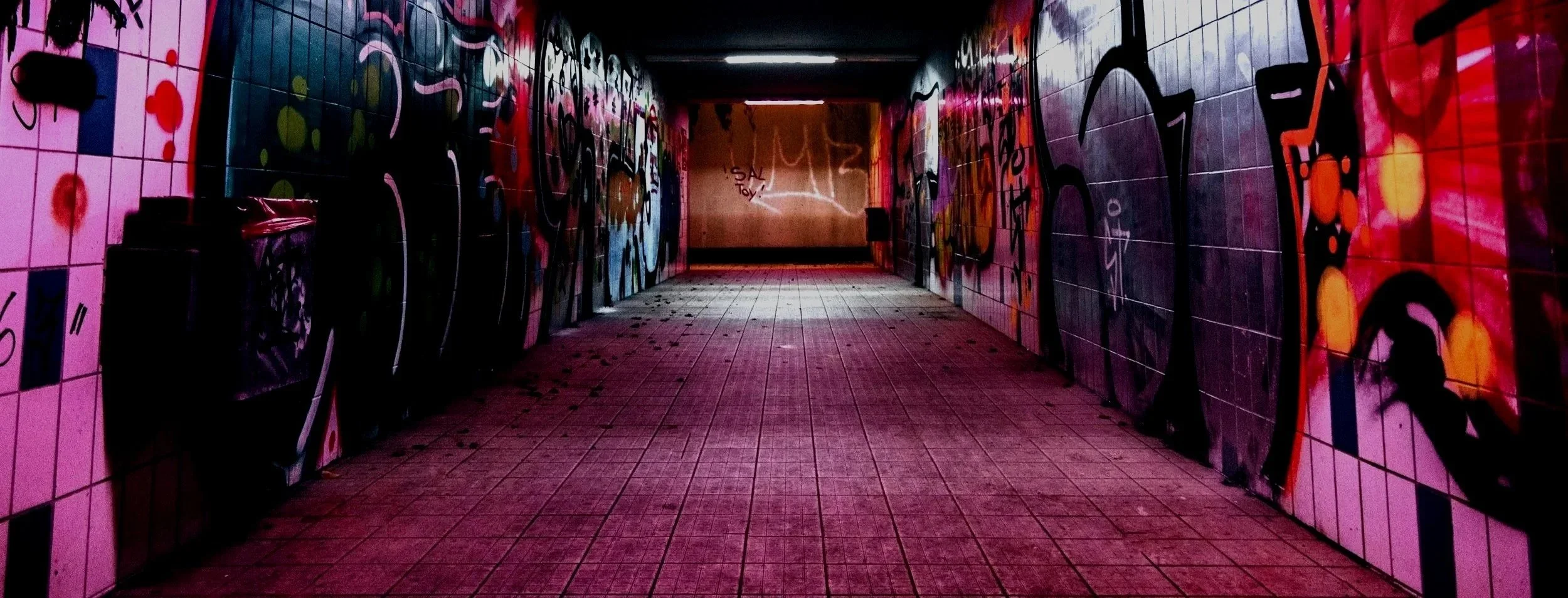 Samuel Carter Books Banner Theme underground tunnel with graffiti