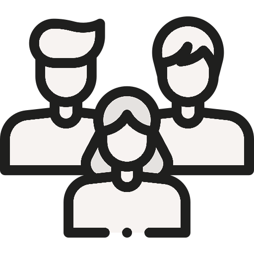 Icon of three people, representing a group or team.