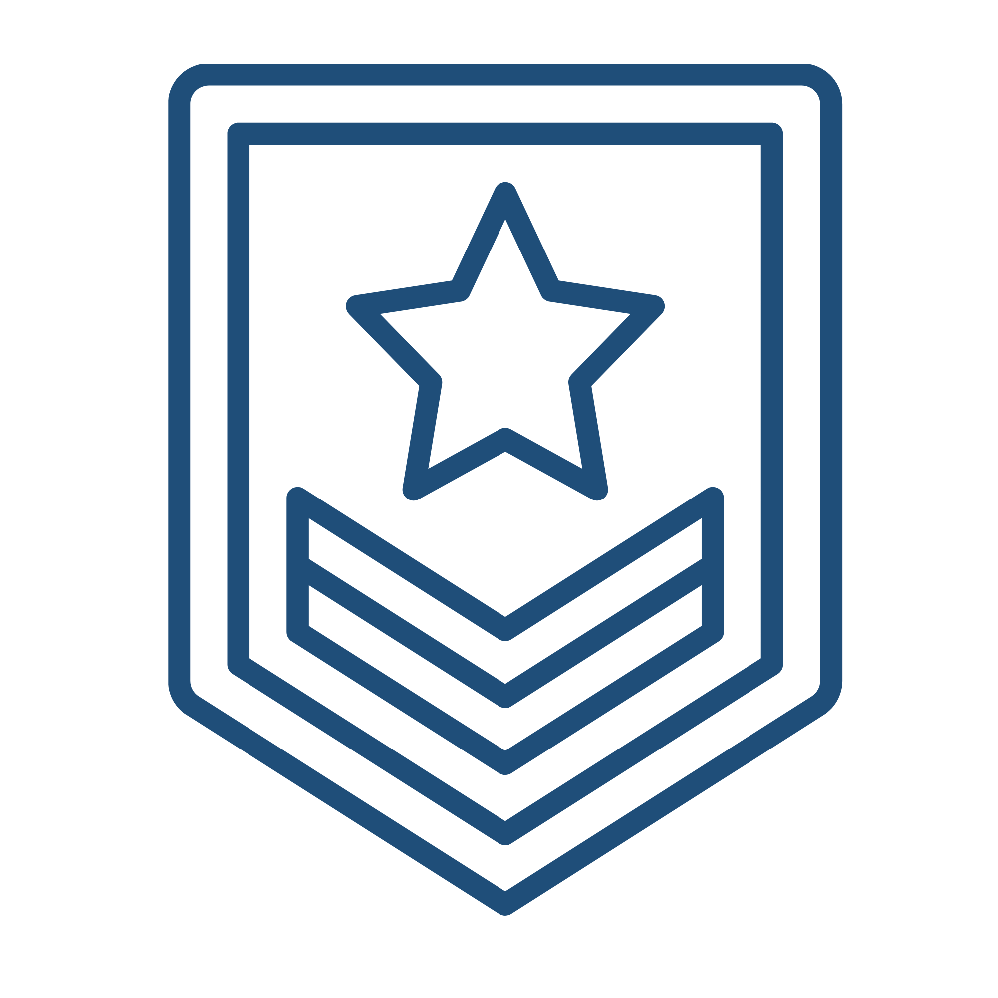 Icon of a badge or award with a star at the top and three horizontal lines below.
