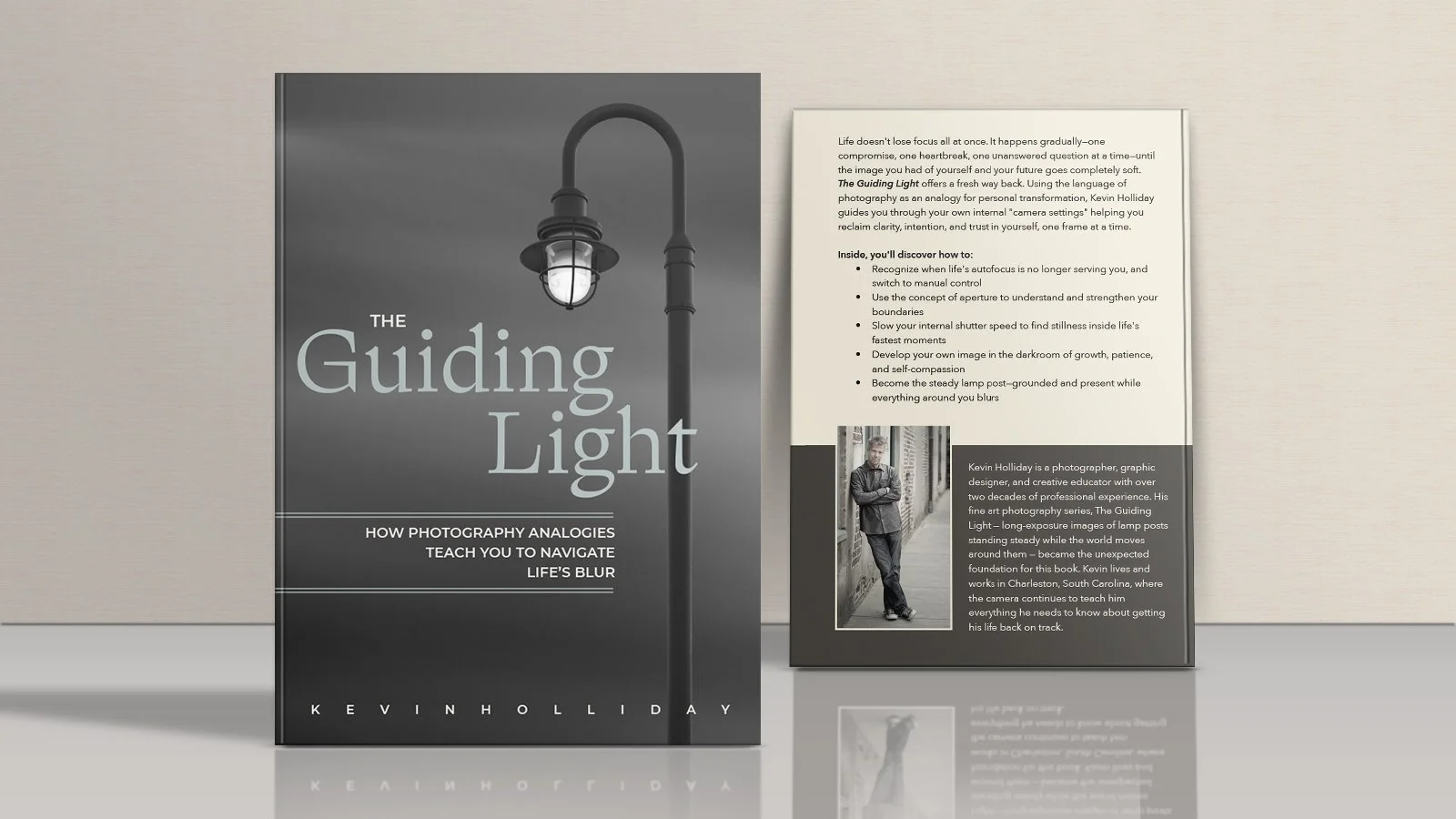 3D Mockup of Kevin Holliday's self-help book, titled "The Guiding Light".