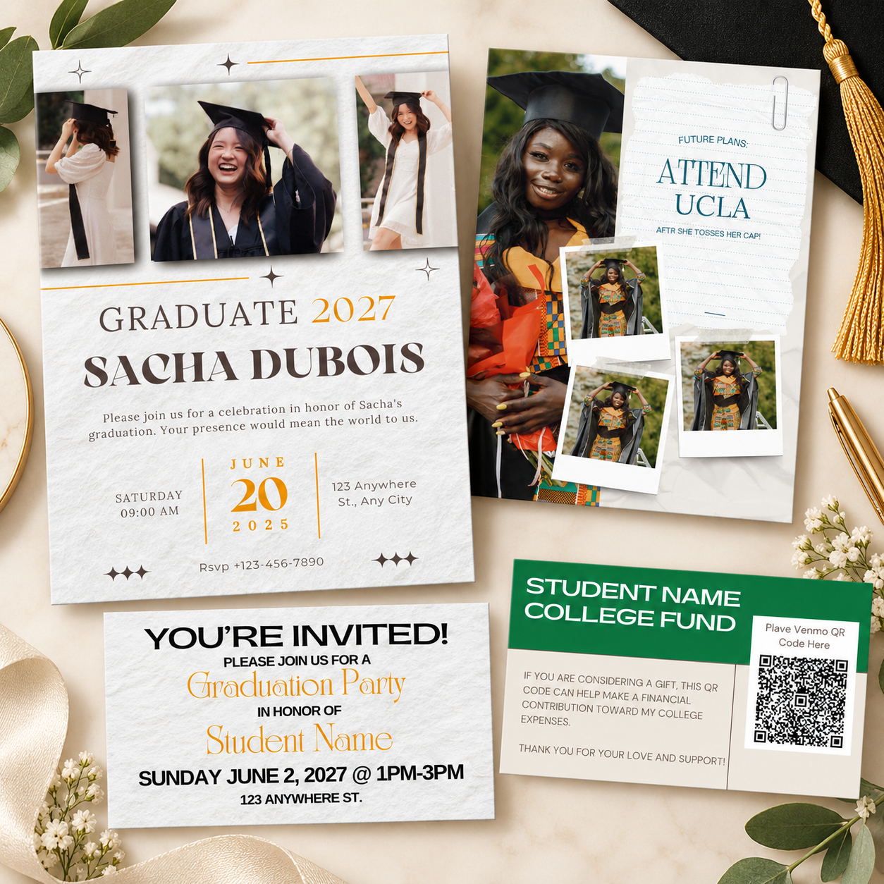 Graduation Invitation Bundle | Editable Canva Templates