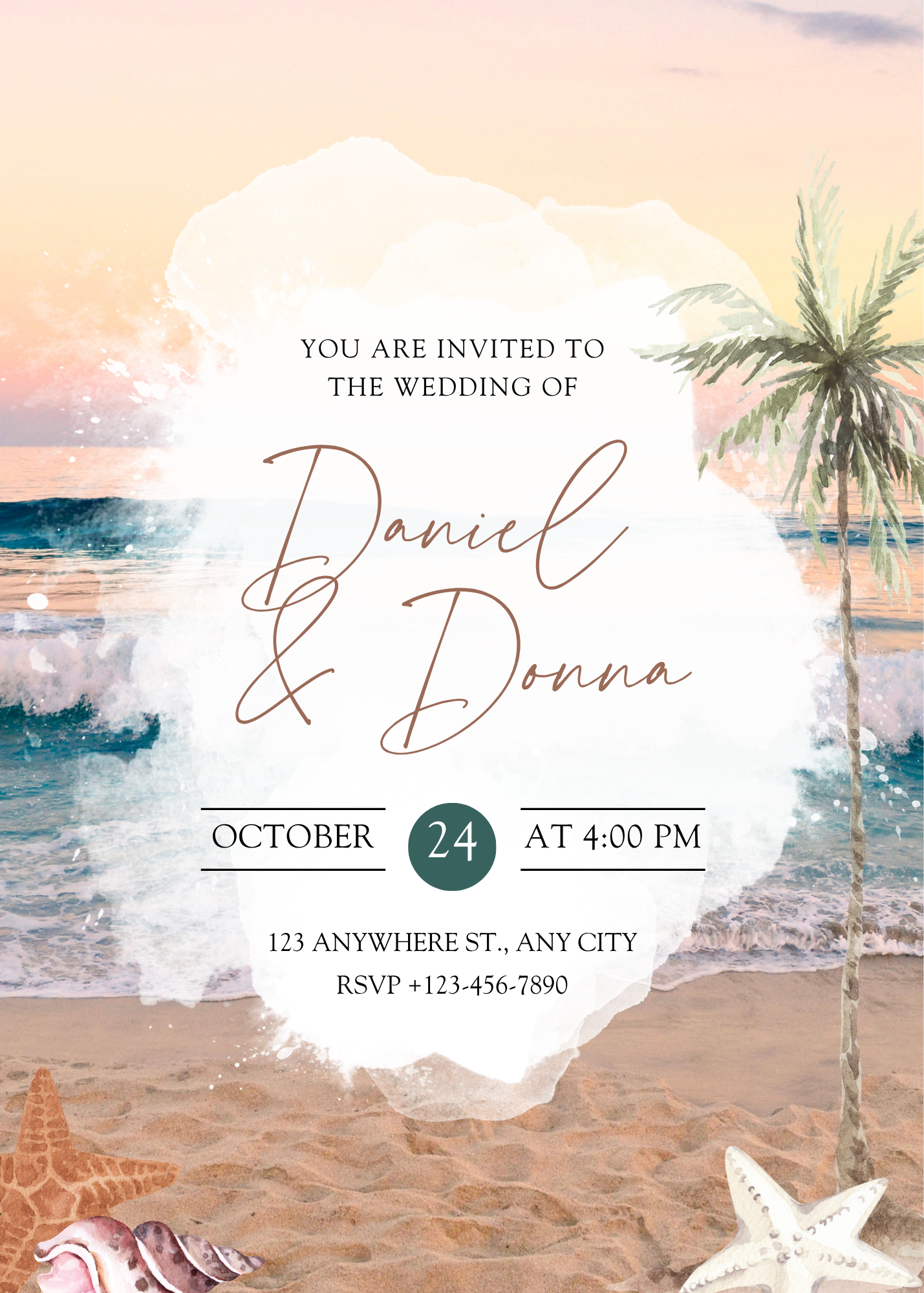 Beach Wedding Invitation Template | Editable in Canva