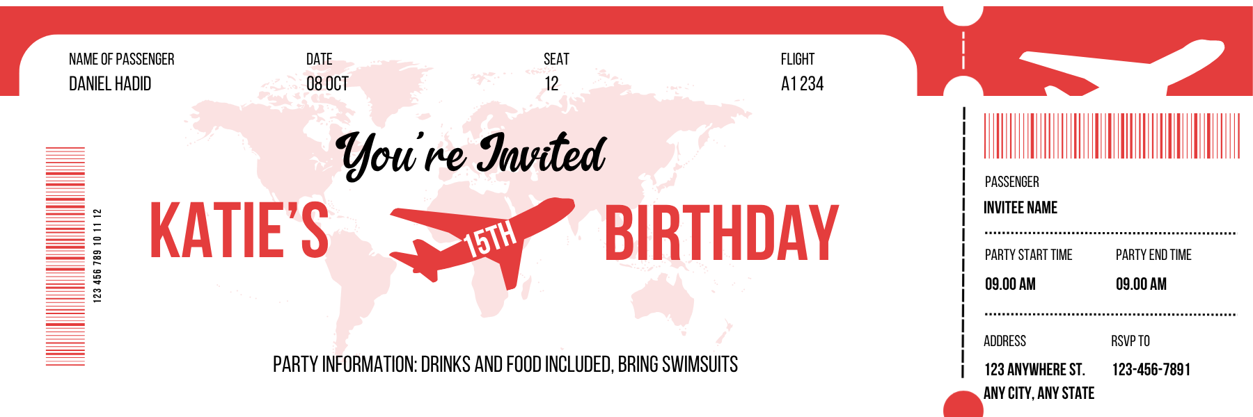 Editable Boarding Pass Birthday Invitation | Travel Themed Canva Template
