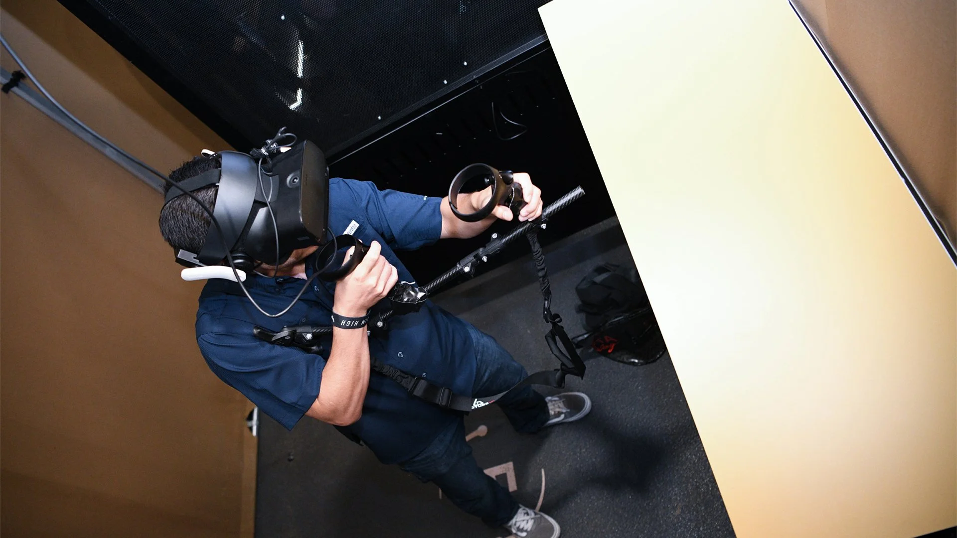 Participant using a VR headset during the U.S. Air Force Activate: Special Warfare experience