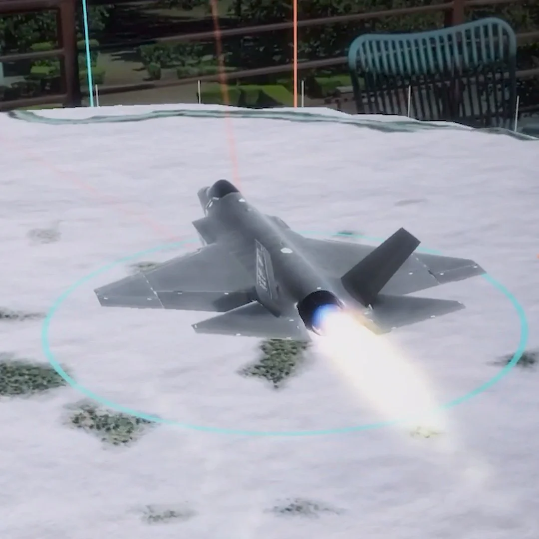Military jet launching missile in training simulation