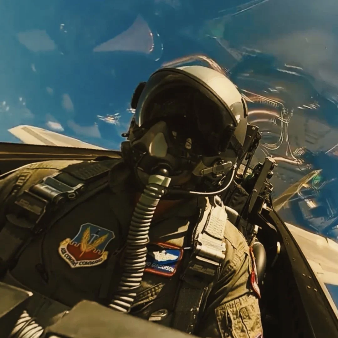 Cockpit view of an air Force pilot flying a fighter jet