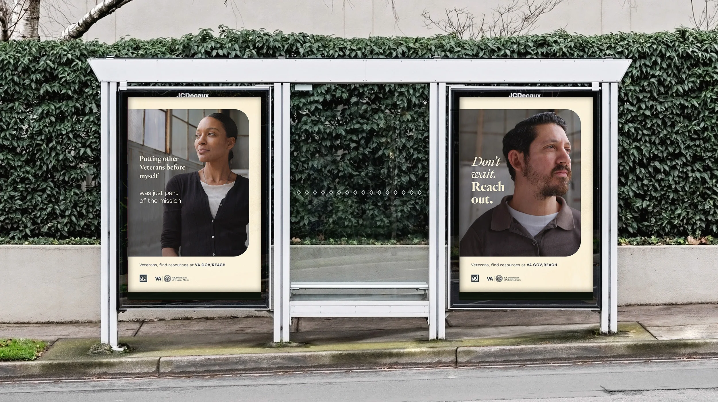 Bus shelter ads for the VA and Ad Council veterans crisis prevention campaign
