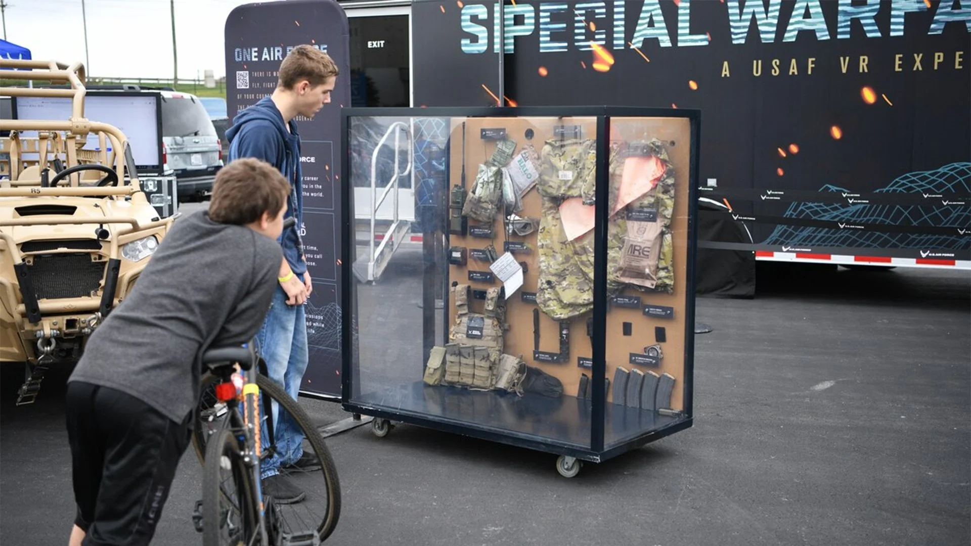 U.S. Air Force Activate: Special Warfare recruitment event display featuring special warfare equipment