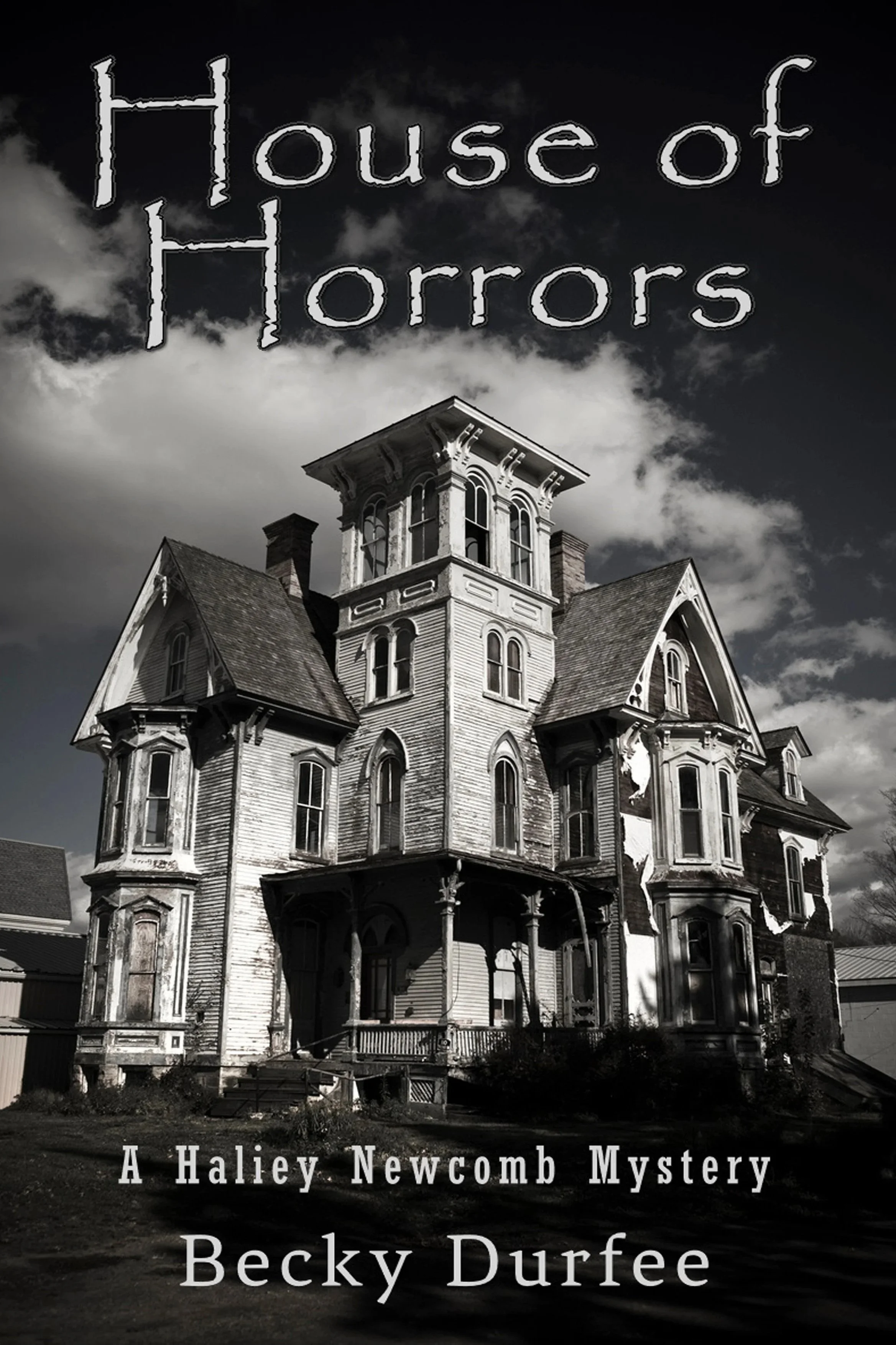 House of Horrors book cover black and white photo of scary old house